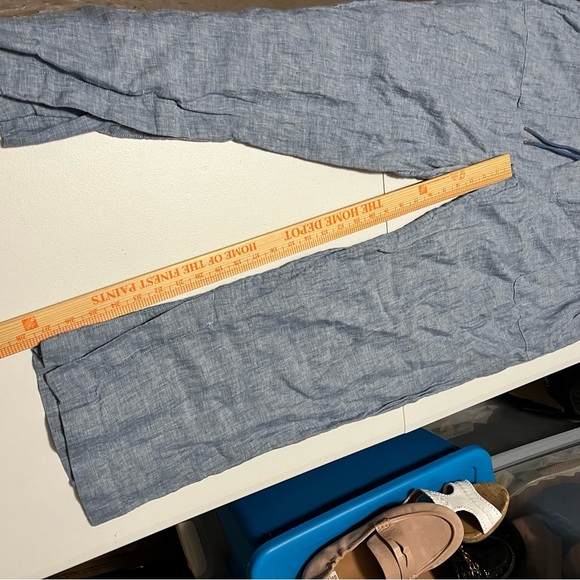 Athleta Retreat Linen Pants Straight Wide Leg Blue Size 16 L2 - Picture 7 of 9